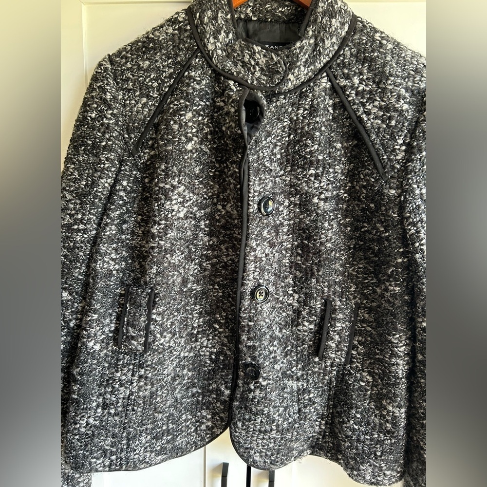Sandro Paris Petite Bouclé Jacket Black White Trimmed Coat - Picture 5 of 9
